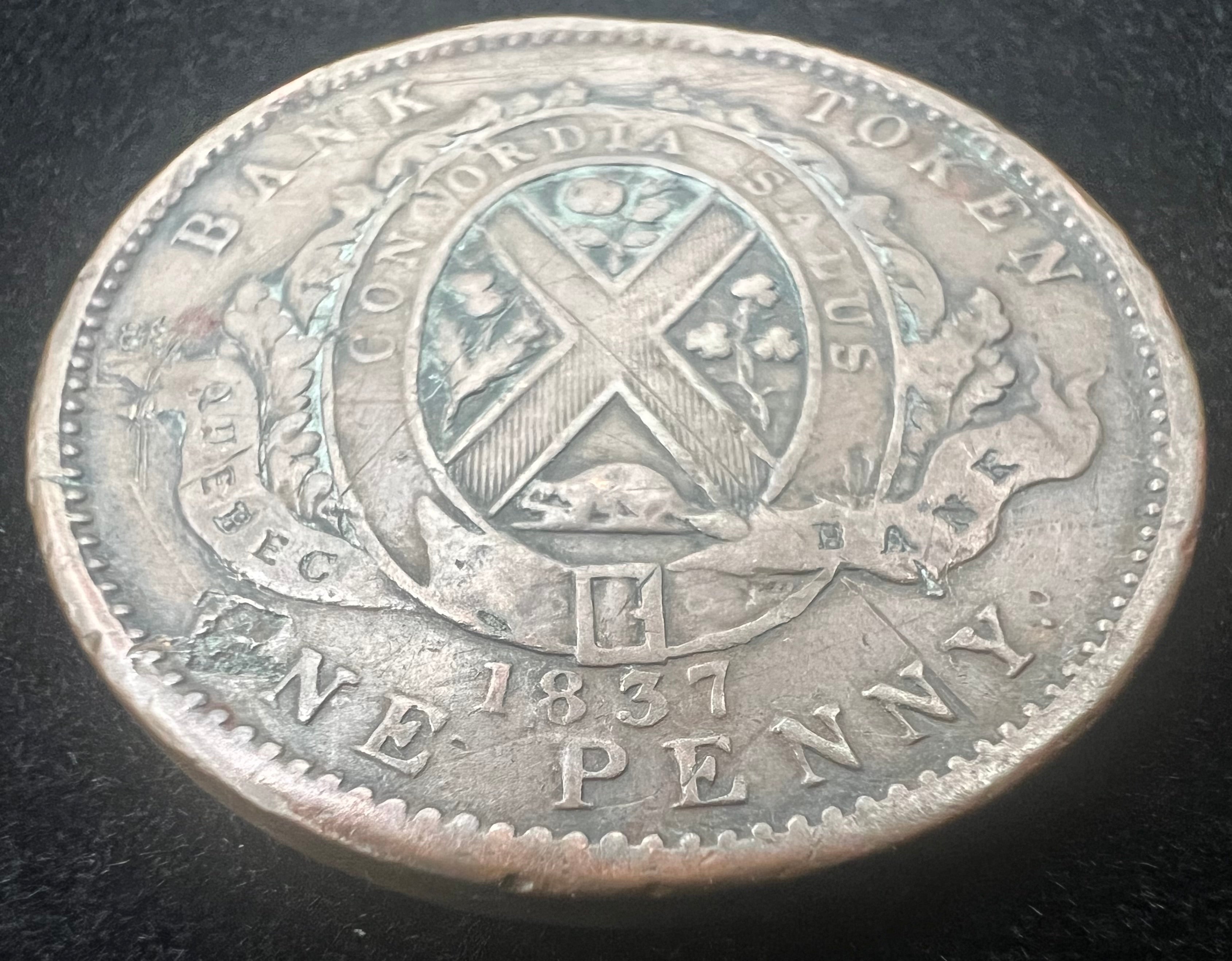 1837 1 Penny Lower Canada Bank Token