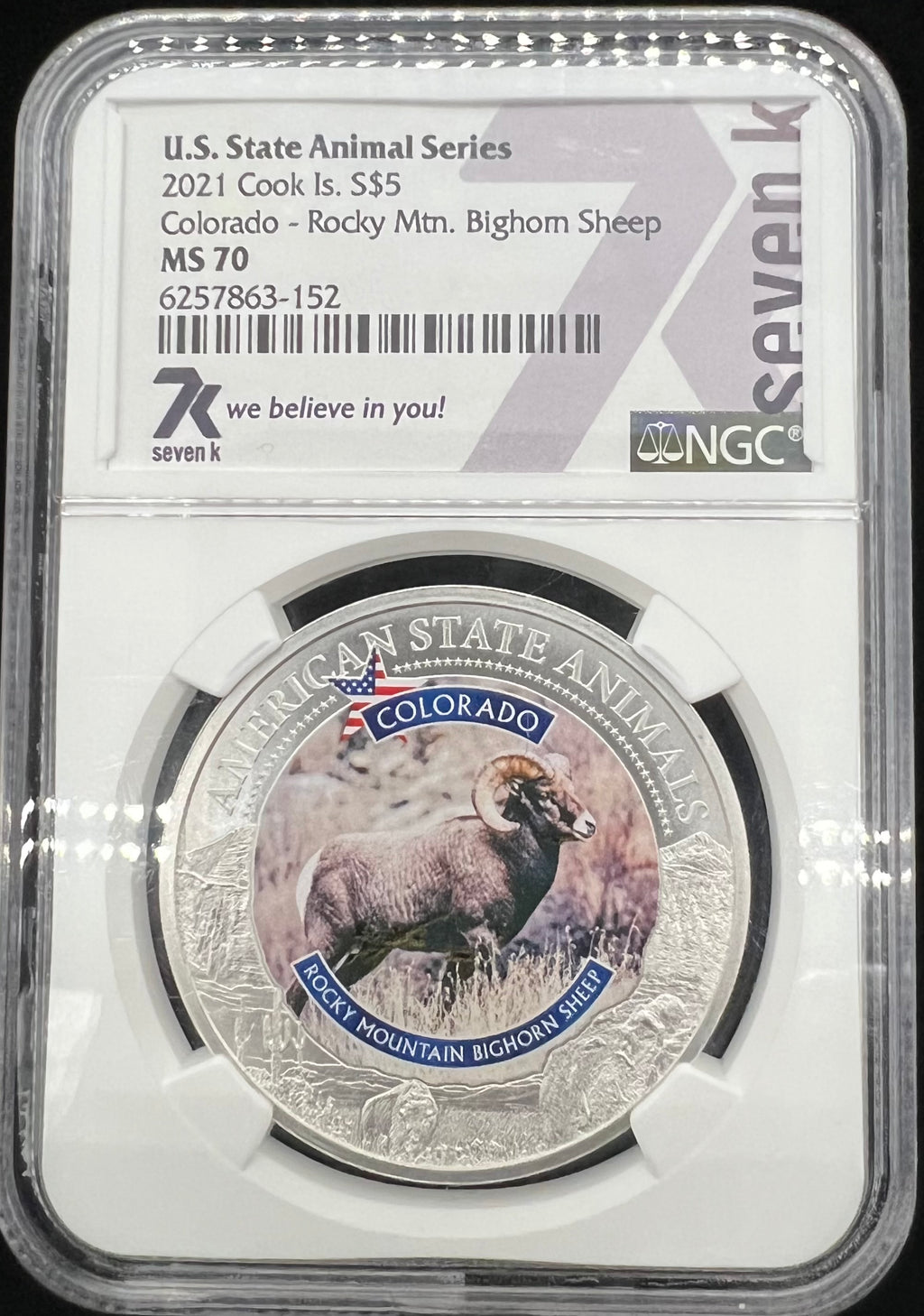 2021 MS70 Cook Island US State Animal Series Colorado - Rocky Mountain Bighorn Sheep NGC