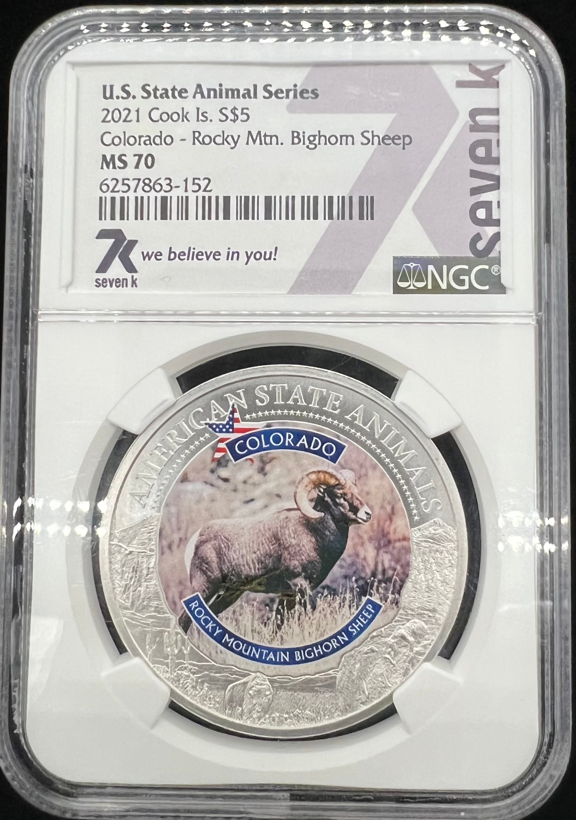 2021 MS70 Cook Island US State Animal Series Colorado - Rocky Mountain Bighorn Sheep NGC